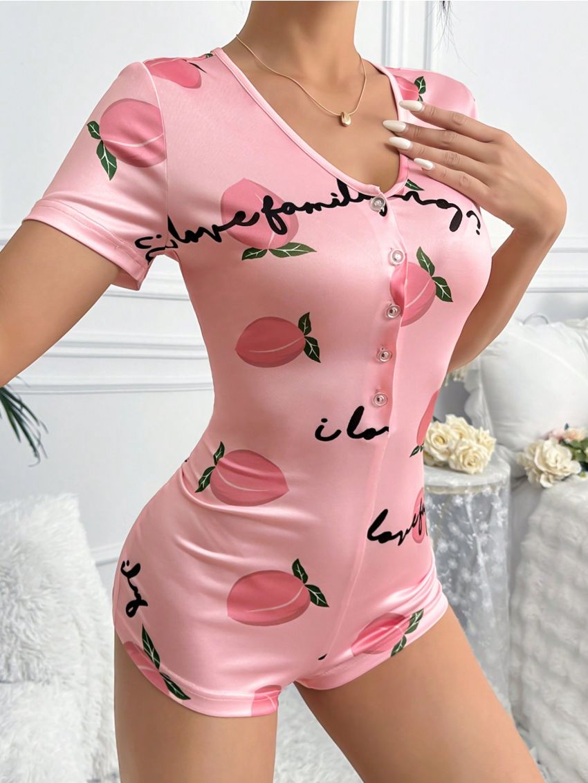 Women's Peach Letter Print Romper