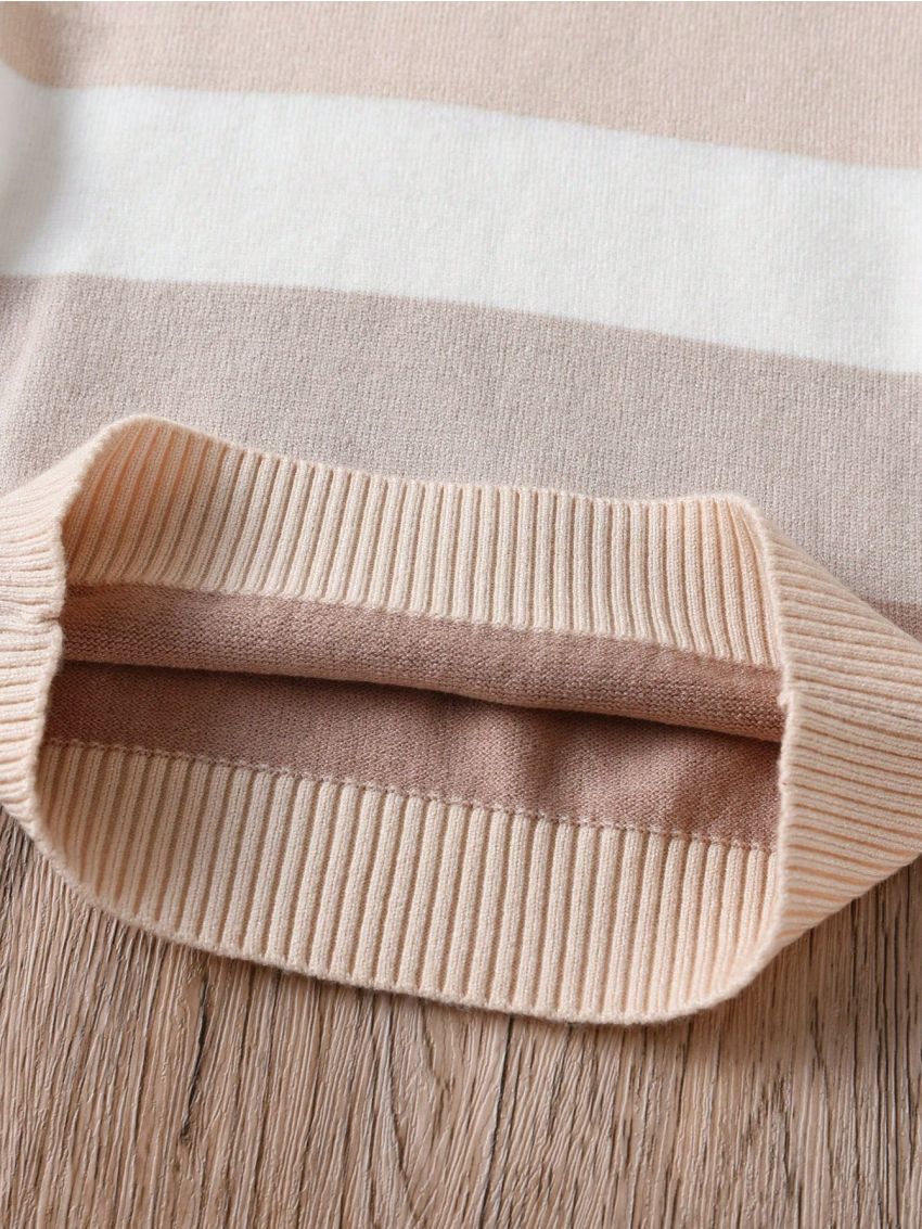 Baby Color Block Knitted Sweater With Ruffle Sleeves And Long Pants Set