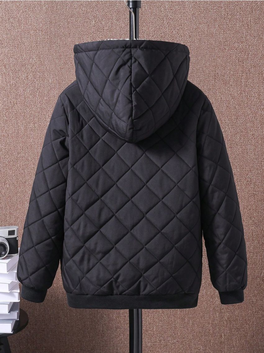 SHEIN Kids EVRYDAY Boys' Letter Print Hooded Fleece Lined Jacket For Children, Winter