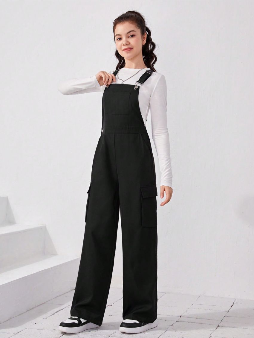 SHEIN Teen Girl Flap Pocket Side Overall Jumpsuit Without Tee