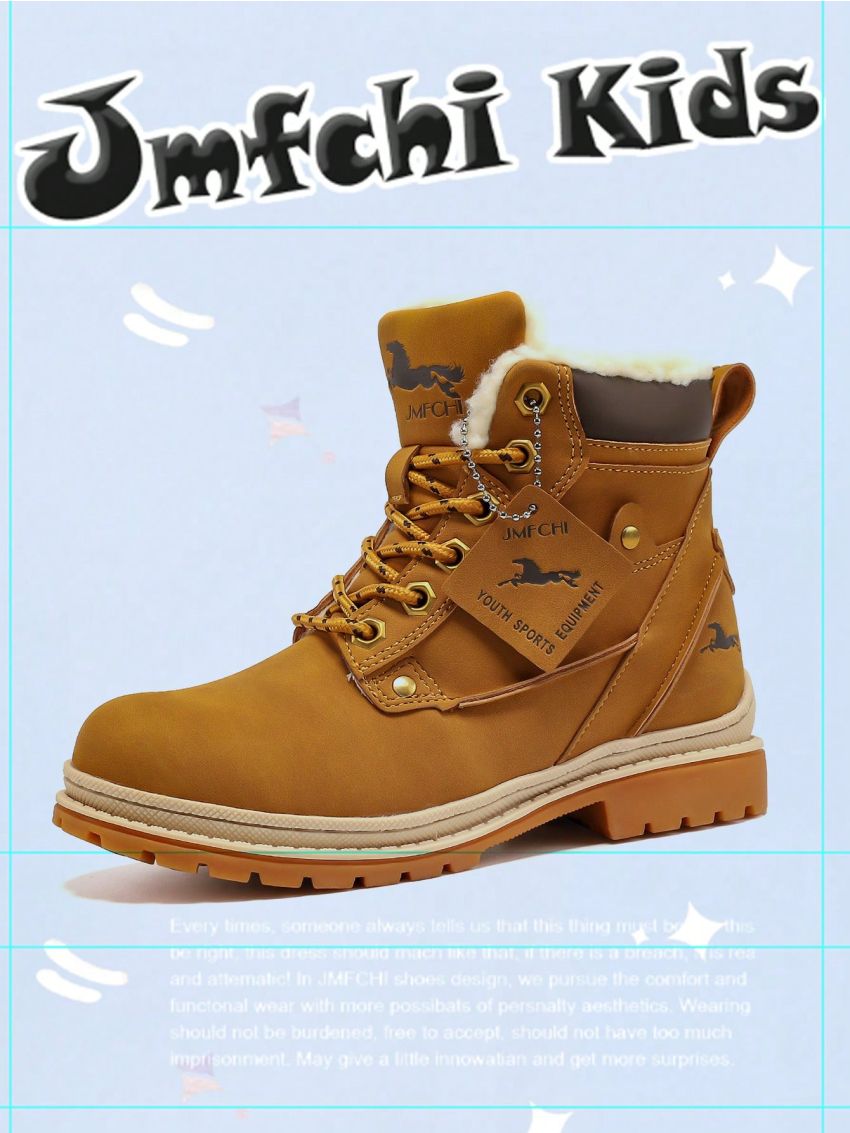 JMFCHI Kids Hiking Boots Boys Snow boots for Kids Waterproof Winter for Girls Warm Fur Lined Slip Resistant Outdoor Yellow