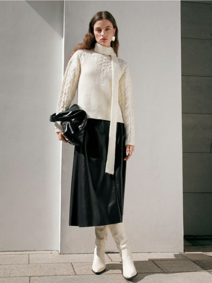 Anewsta Cable Knit Drop Shoulder Sweater