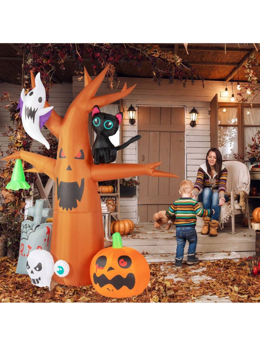 8ft Garden 9pcs LED String Lights With Tombstone Pumpkin Ghost Tree Inflatable Halloween Decoration