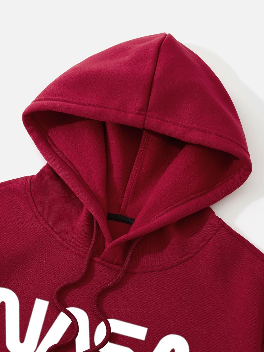 Men Letter Graphic Drawstring Thermal Hoodie