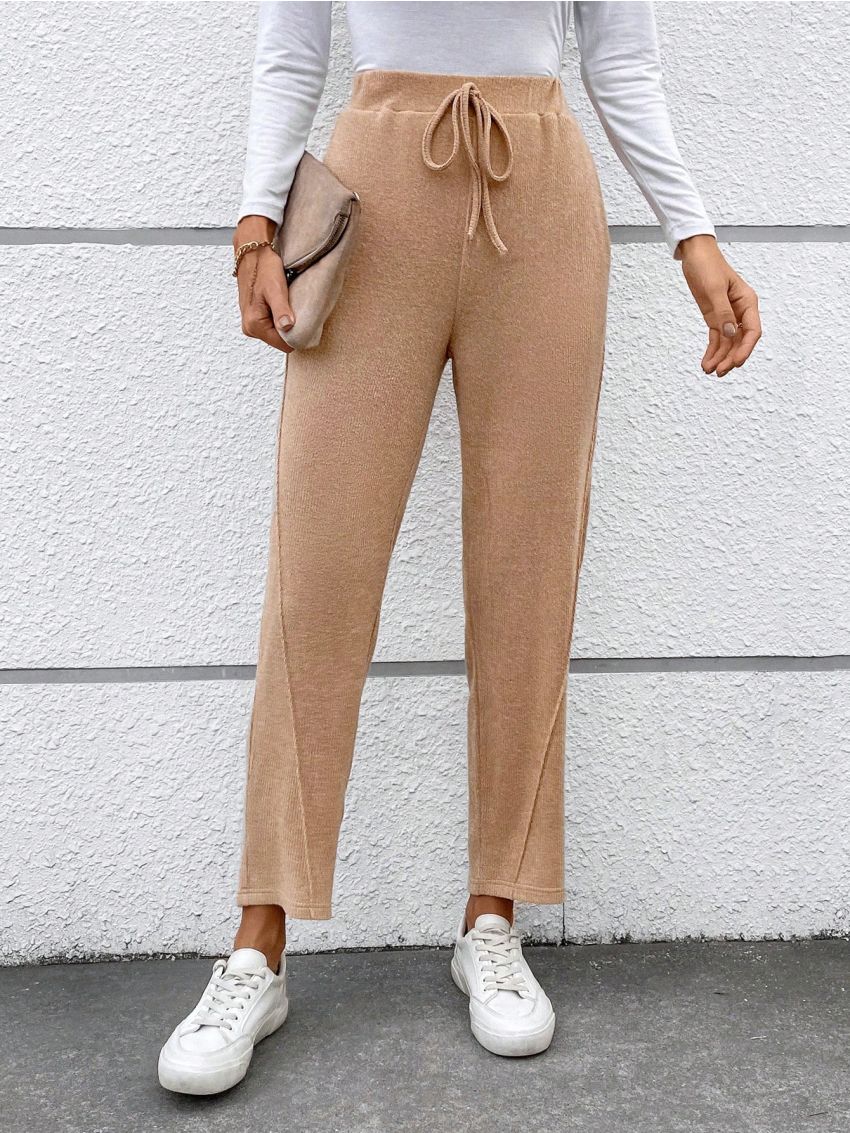 SHEIN LUNE Ladies' Solid Color Drawstring Waist Long Pants