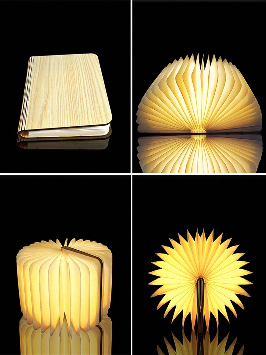 1pc Led Creative Desk Decoration Lamp With Three Colors Light, Wooden Material, Usb Rechargeable, Foldable And Support Magnetic Adsorption, Perfect For Room, Study, Office To Illumination And Decoration