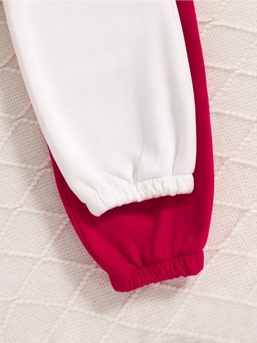 SHEIN Tween Girl 2sets Heart Patched Thermal Lined Pullover & Sweatpants