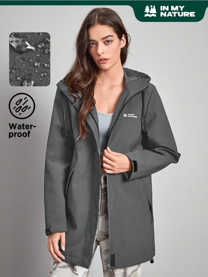 In My Nature Women's Letter Pattern Drawstring Hooded Outdoor Raincoat Jacket