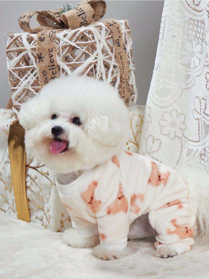 PETSIN 1pc Pet Flannel White Bear Overall