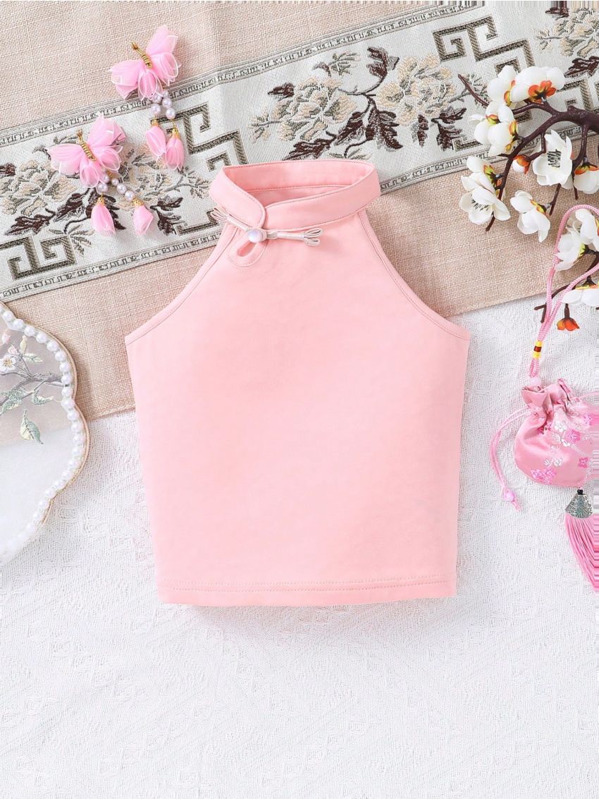 Baby Girl's Chinese Style Cheongsam Sleeveless Top With Frog Buttons