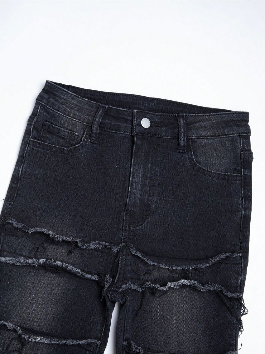 SHEIN Tween Boy Spliced Frayed Denim Jeans