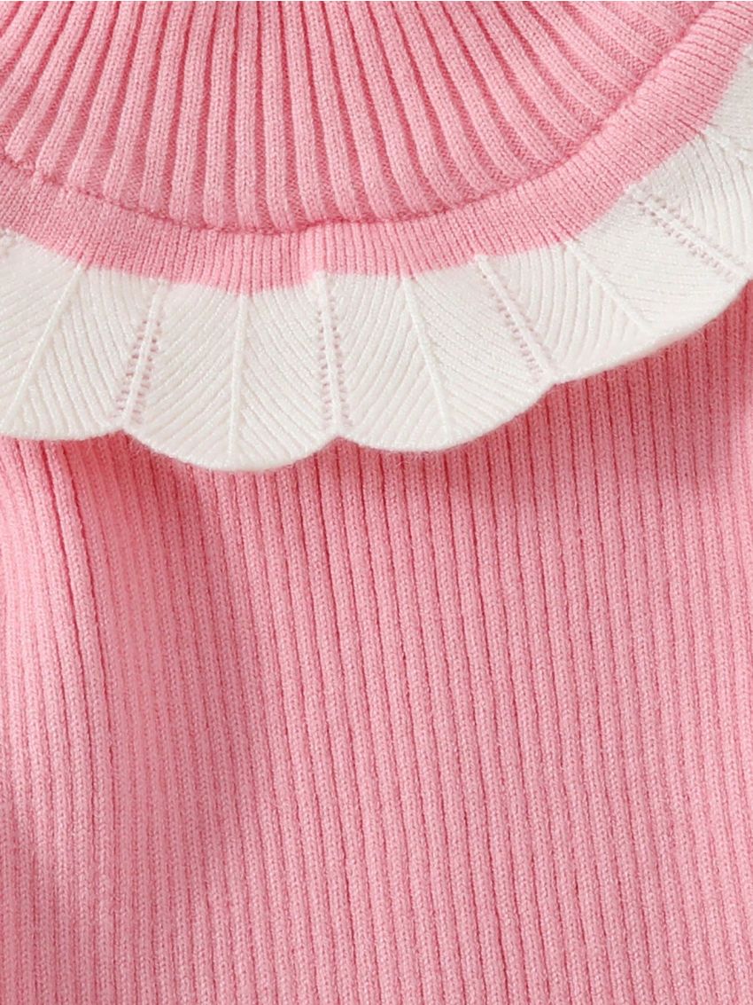 Toddler Girls' Stand Collar Sweater With Contrast Trim