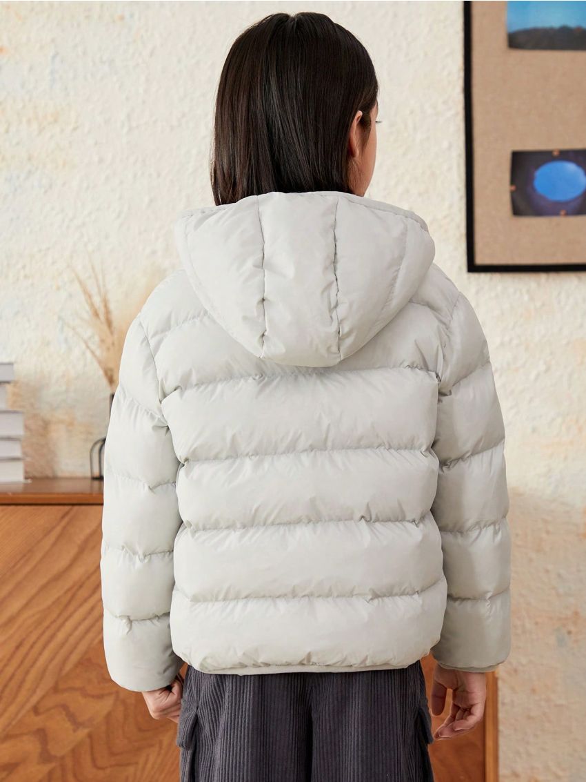 SHEIN Tween Boy Slant Pockets Hooded Puffer Coat