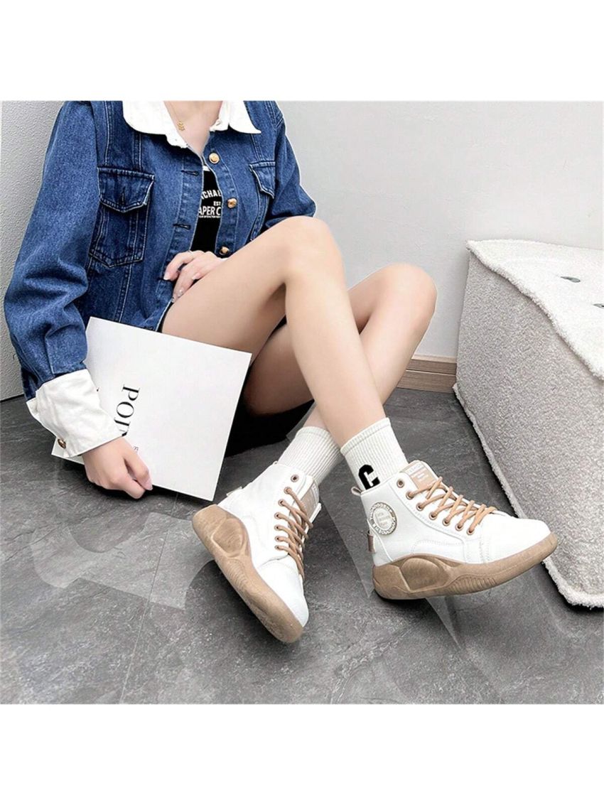 Korean Style Women's High-top Thick Platform Casual Shoes With Breathable, Odor-control And Chic Design