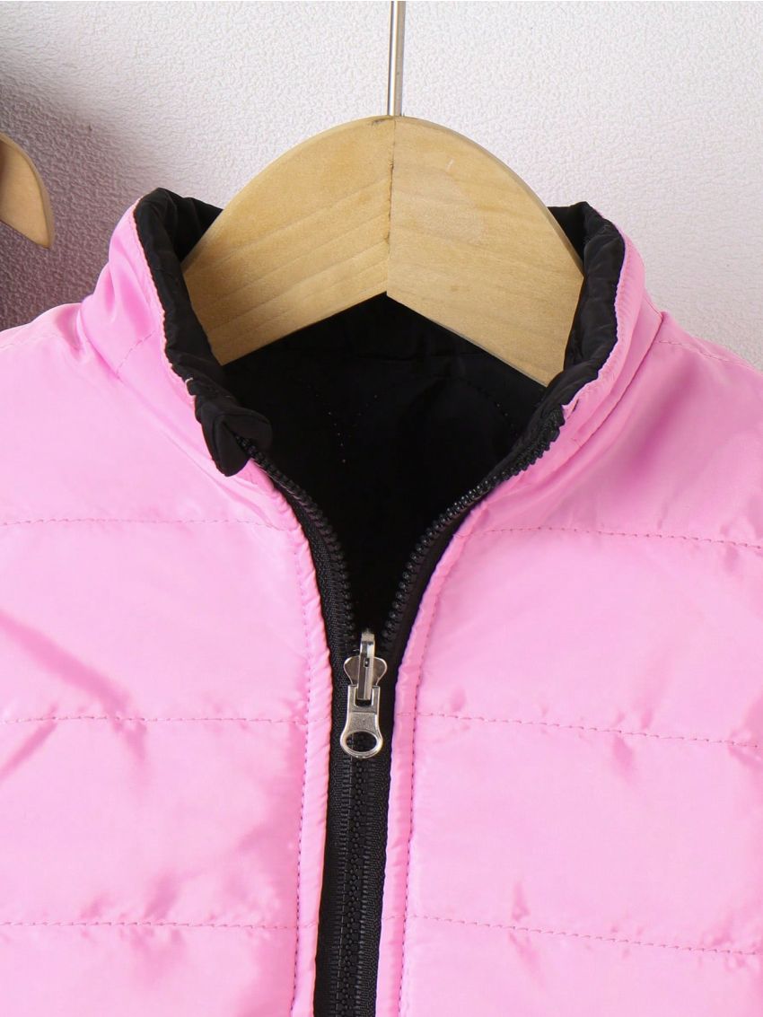 Young Girl 1pc Zipper Front Reversible Vest Puffer Coat