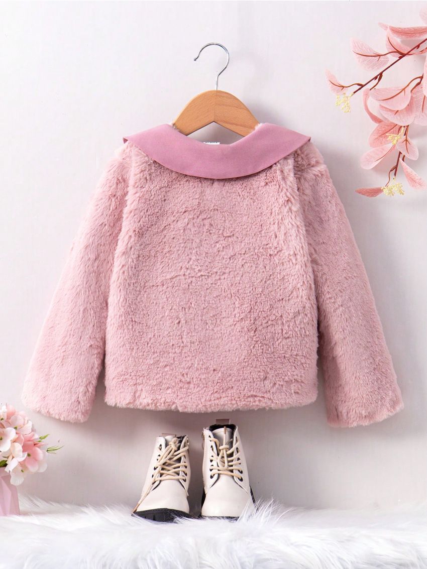 SHEIN Kids FANZEY Little Girls' Turn-down Collar Plush Jacket