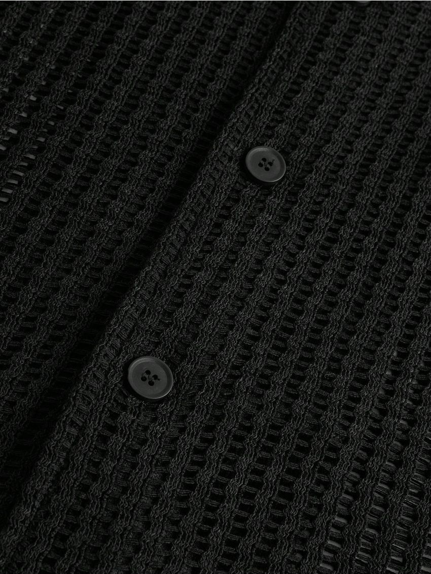 Manfinity Homme Men's Knitted Single-Breasted Black Short Sleeve Shirt