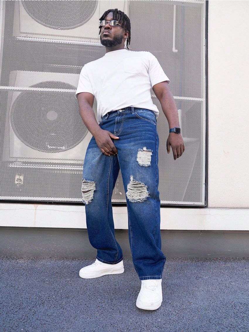 Men's Plus Size Distressed Jeans