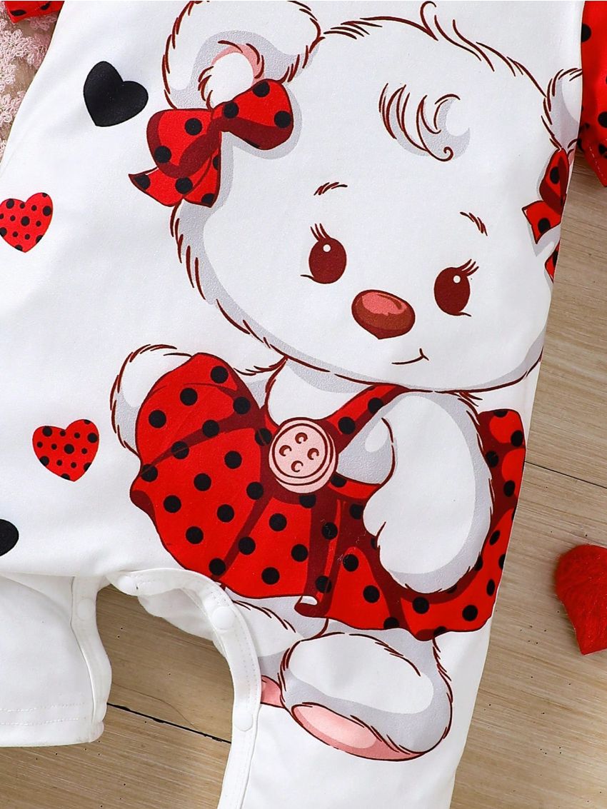 Baby Girl Cartoon Printed Short Sleeve Romper With Round Neck