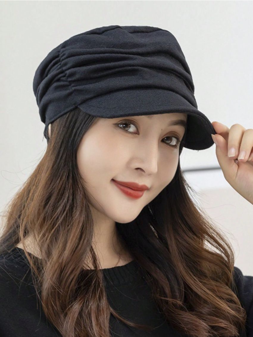 1pc Women's Warm Fleece Lined Short Brim Duckbill Cap For Autumn Winter