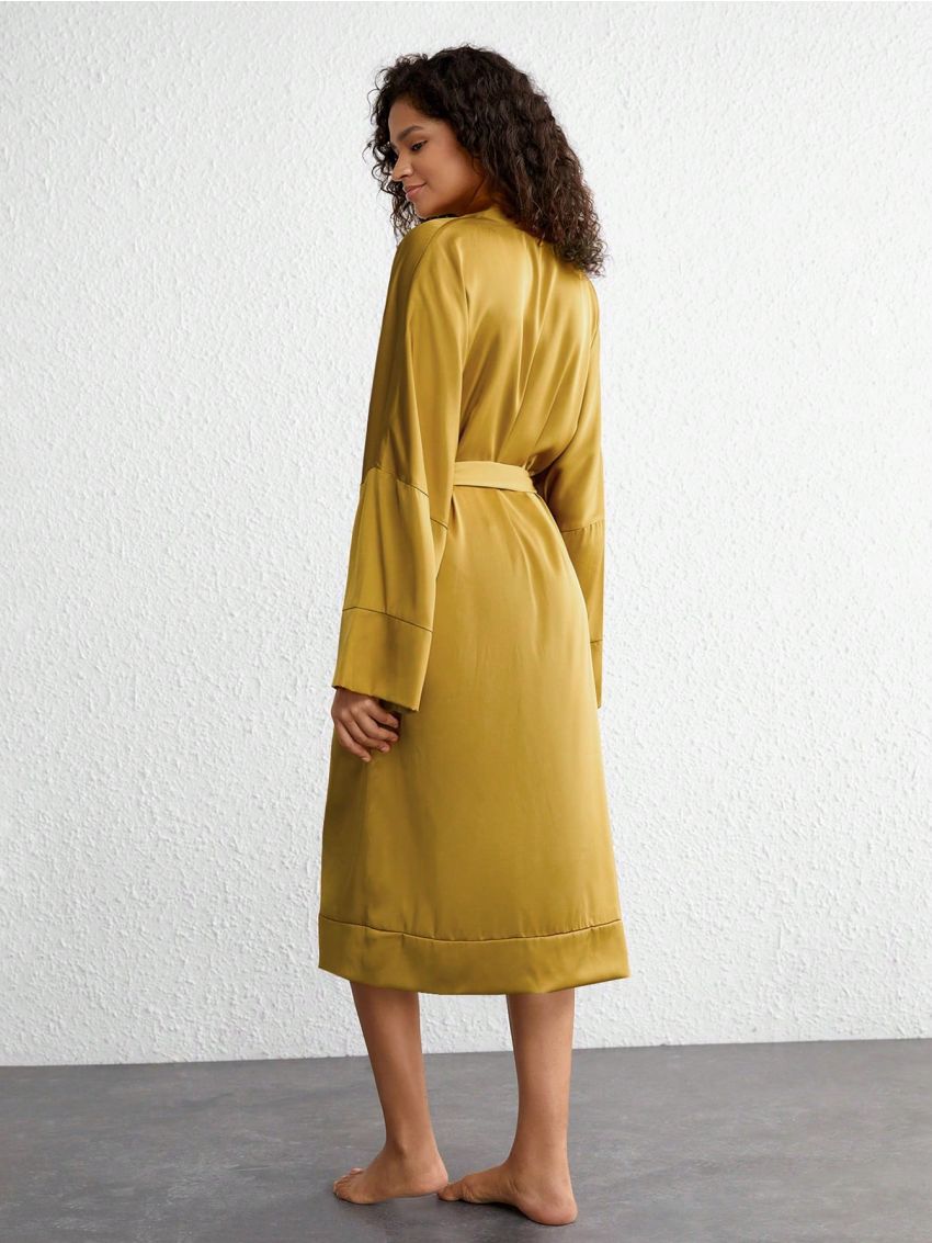Solid Color Loose Belted Homewear Robe