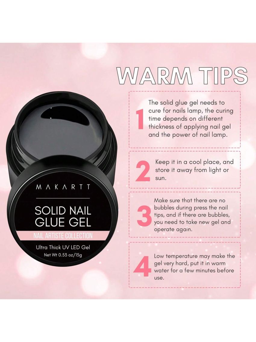 Makartt Solid Nail Gel Glue for Soft Gel Nail Tips Clear Acrylic Nail Tips Solid Gel Nail Glue for Press On Nails Fake Nails Solid Builder Gel for Nail Strengthen Nail Art DIY Home 15ML UV Light Cured
