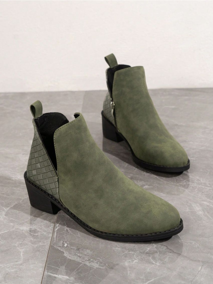 Women's Pointed Toe Chunky Heel V Cut Chelsea Boots, British Style