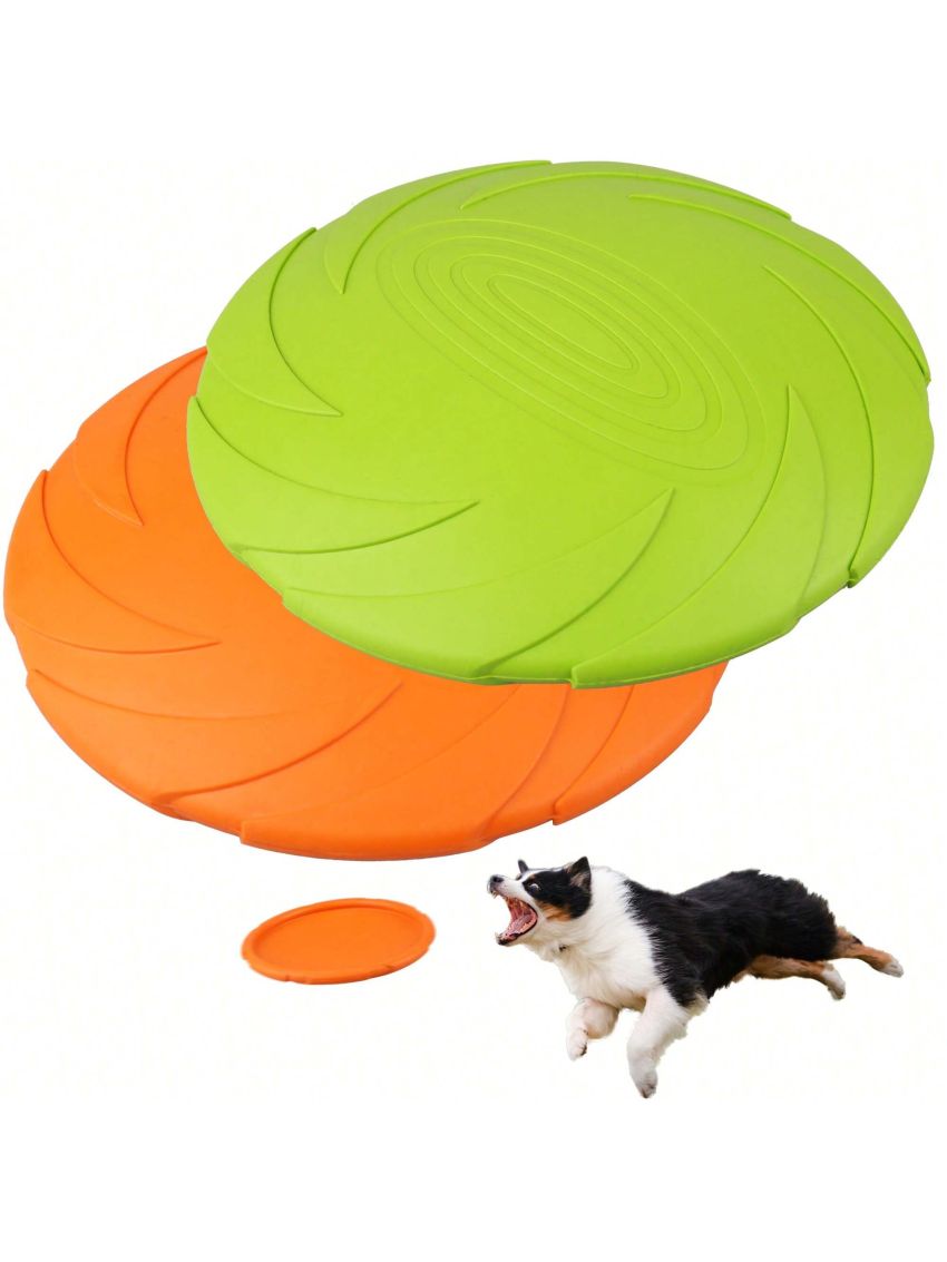 Dog Frisbees, 2 Pack, 7 Inch Dog Flying Disc, Durable Dog Toys, Nature Rubber Floating Flying Saucer for Water Pool Beach, Orange and Green