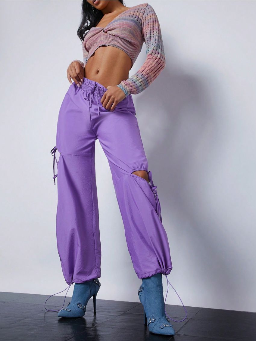 Muted Drawstring Waist Cut Out Knot Pants