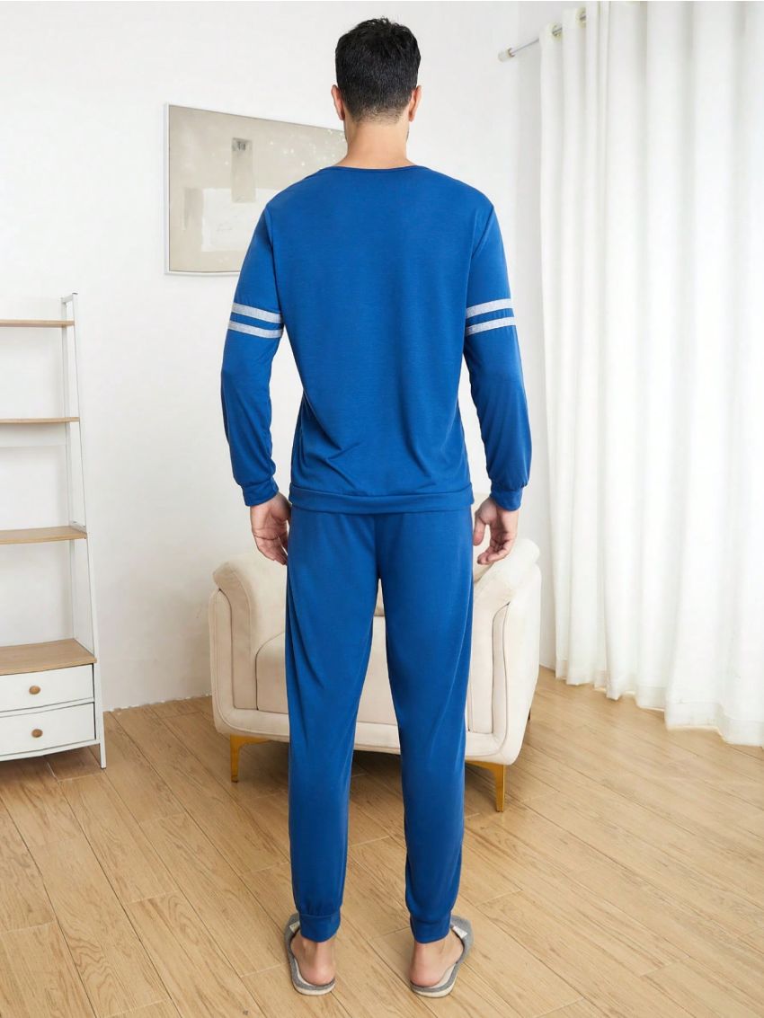 Men Letter Graphic Striped Trim Sweatshirt & Sweatpants
