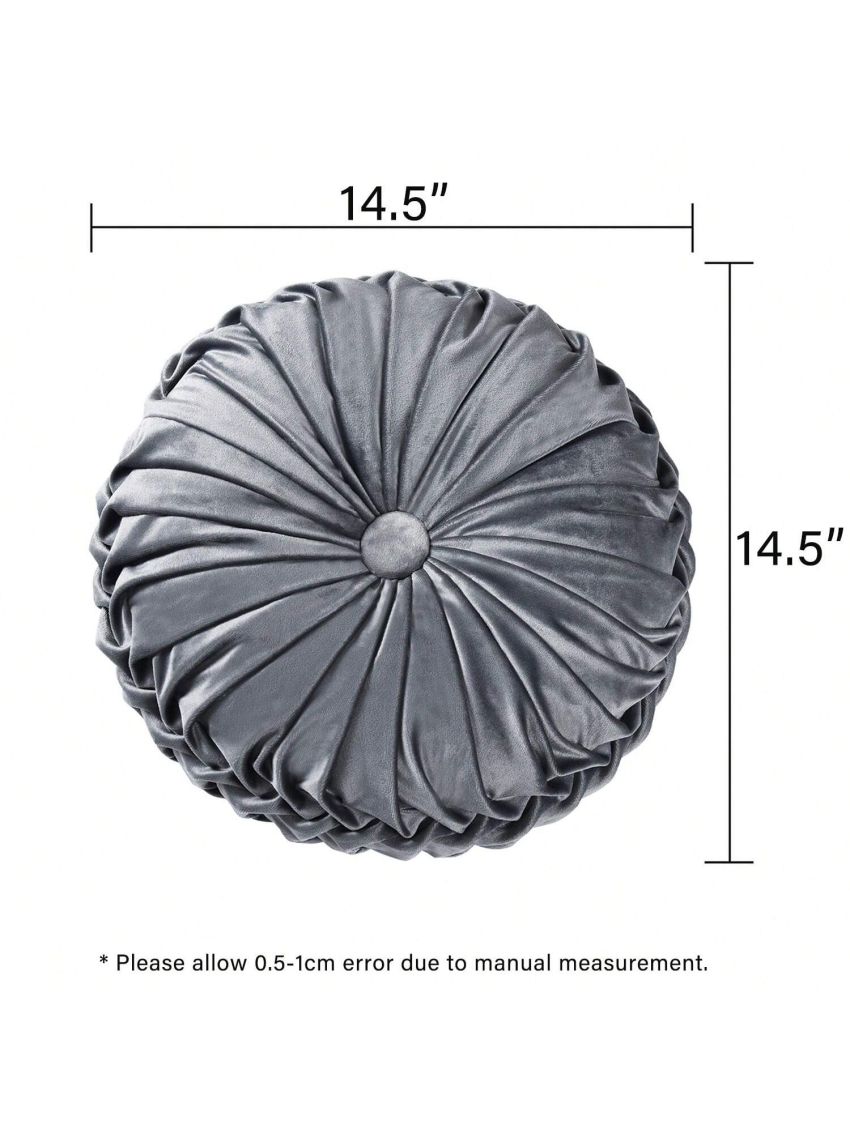 Set of 2 Decorative Round Pleated Throw Pillows, Classy Accent Pumpkin Throw Pillows with Center Button, Vintage Velvet Floor Pillow for Sofa Couch Vanity Chair Bed, 14.5