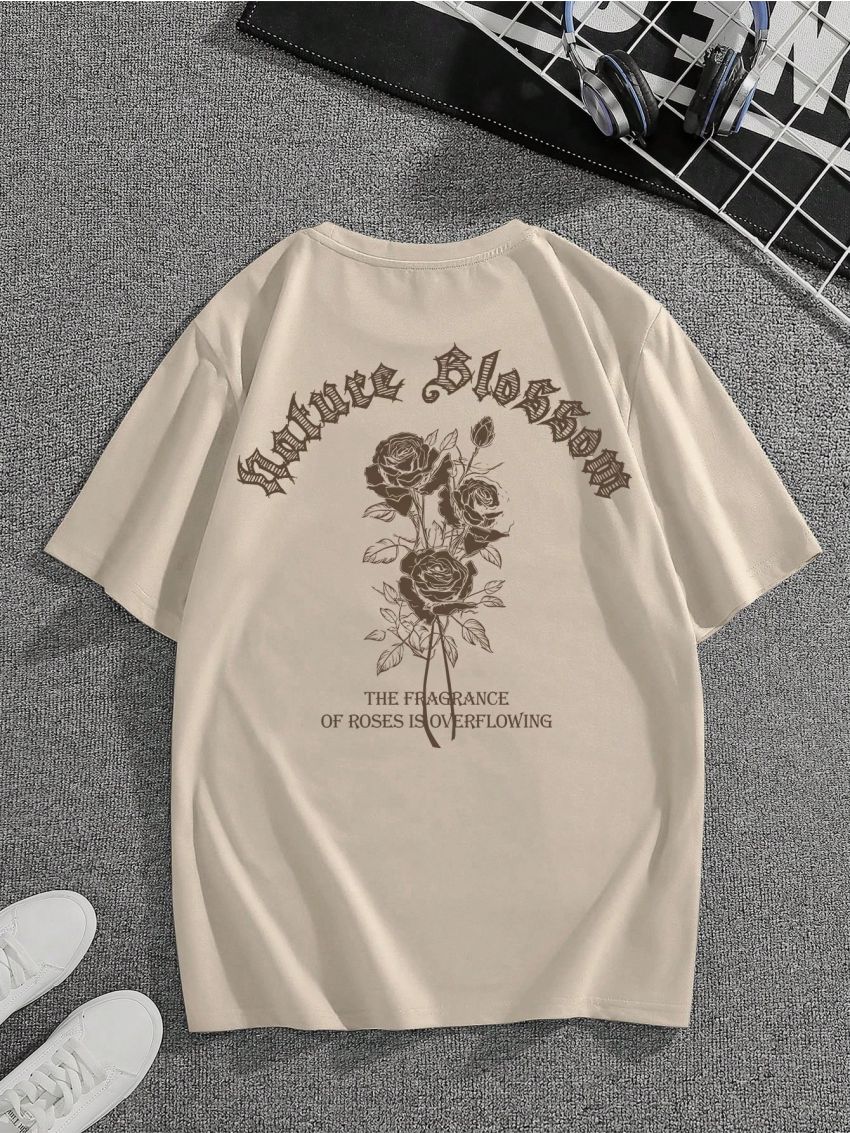 Men'S Floral And Slogan Print T-Shirt