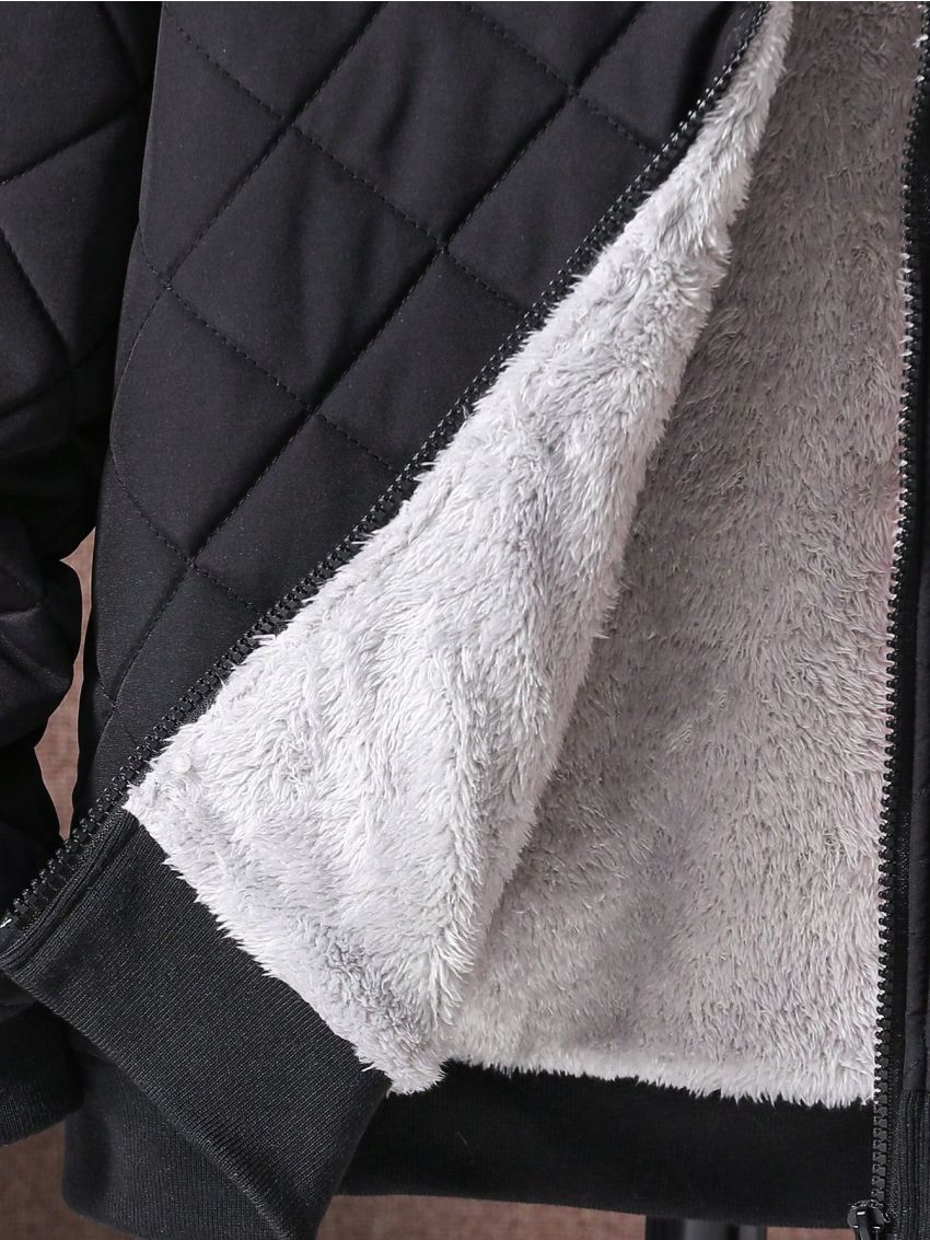 SHEIN Kids EVRYDAY Boys' Letter Print Hooded Fleece Lined Jacket For Children, Winter