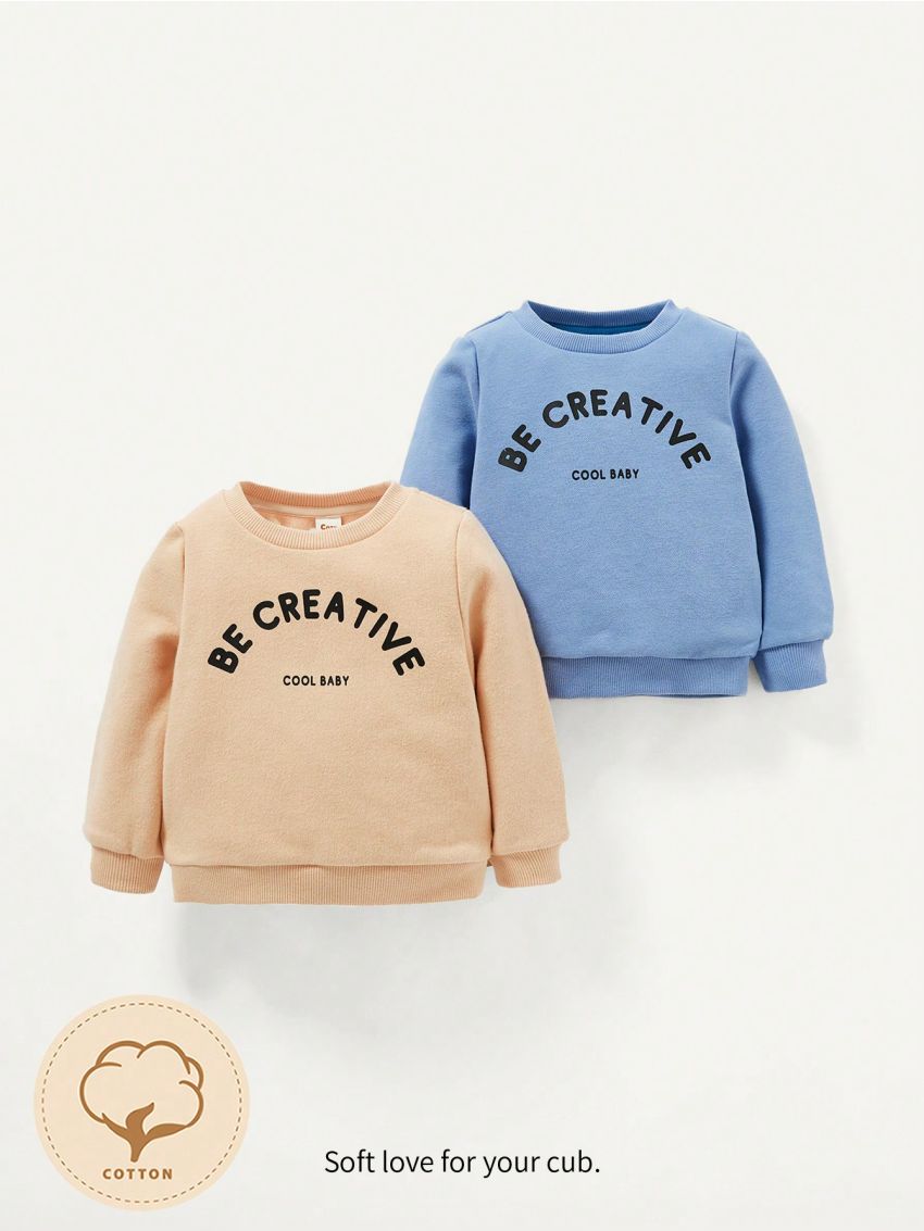 Cozy Cub Newborn Baby Boys' Knitted Soft Letter Print Round Neck Sweatshirt Two Piece Set