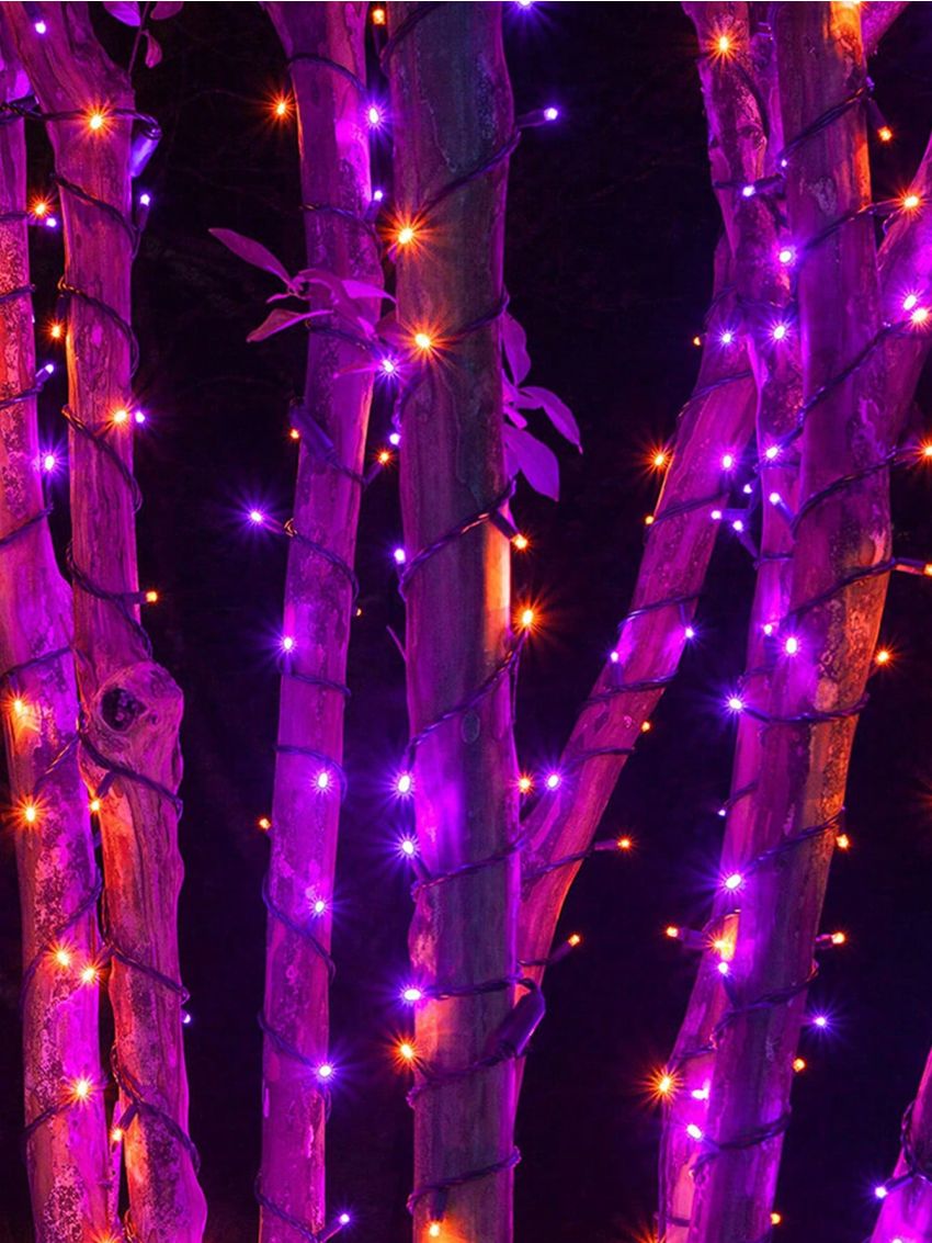 1PC, Halloween Solar Star Light String, (orange+purple), Outdoor Light String Rainproof And Without Electricity, Indoor Courtyard Garden Christmas Party Decoration, 32.8ft/10 Meters, 100 Lights