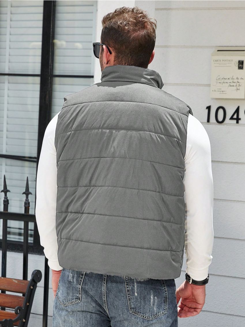 Manfinity Homme Men's Plus Size Sleeveless Hoodless Zipper Closure Warm Jacket In Grey