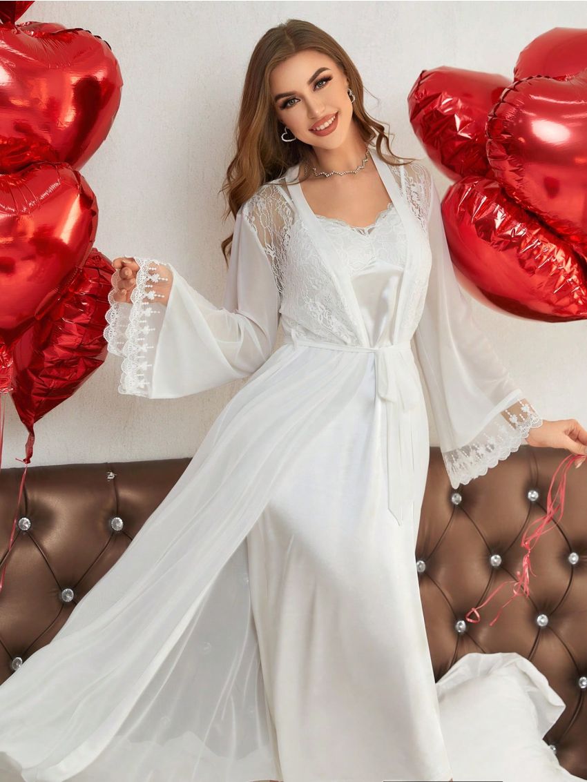 Elegant Lace Patchwork Pajamas Set