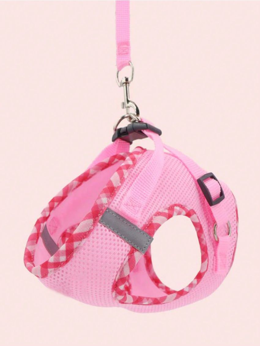 1pc Set Breathable Reflective Checkered Edge Chest & Back Traction Rope Safety Harness, Suitable For Indoor And Outdoor Use, For Dogs And Cats