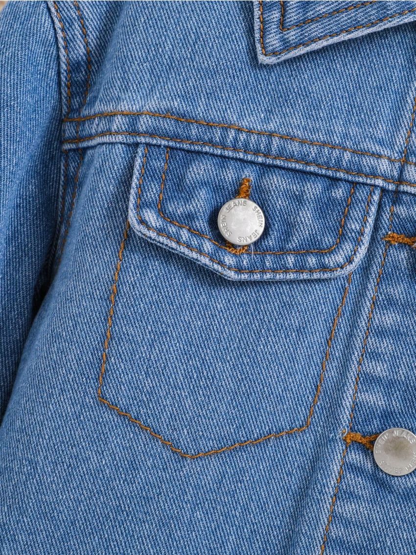 SHEIN Little Girls' Bear Pattern Denim Jacket