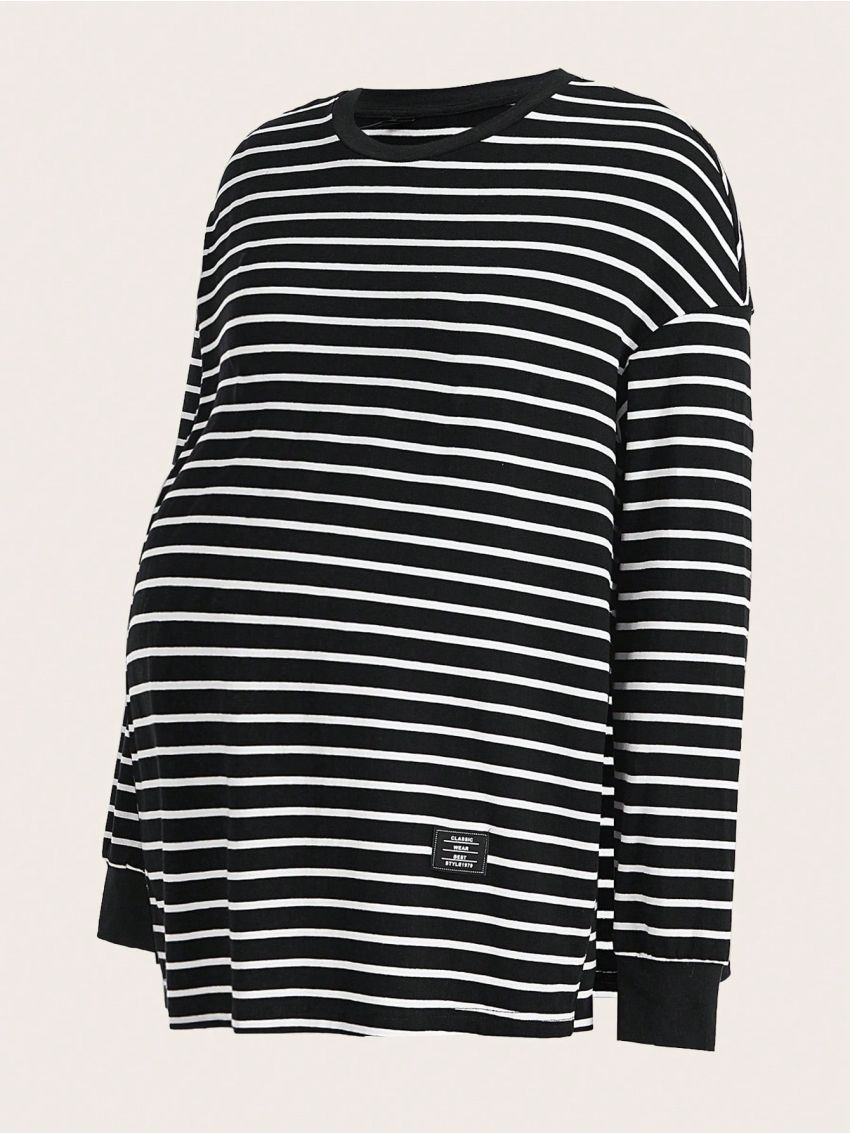 SHEIN Maternity Striped Long Sleeve Round Neck T-Shirt