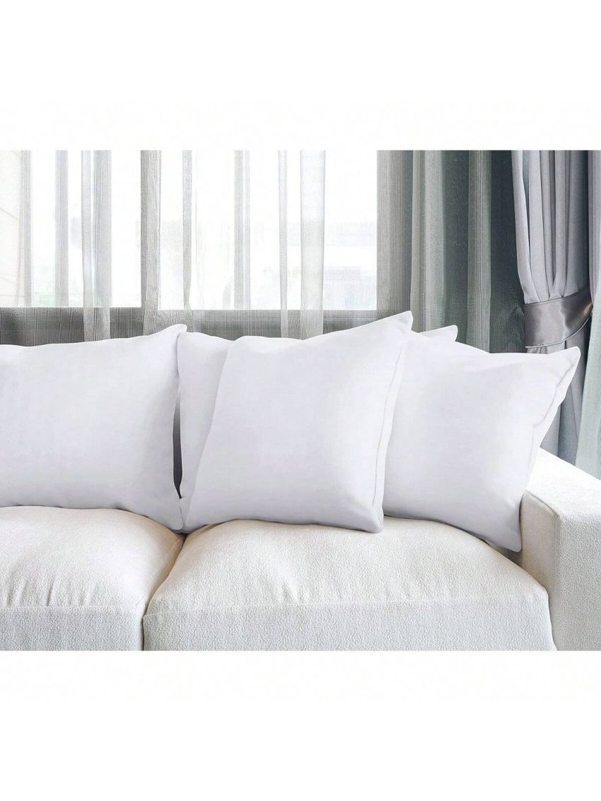 Bedding Throw Pillows (Set of 4, White), 18 x 18 Inches Pillows for Sofa, Bed and Couch Decorative Stuffer Pillows