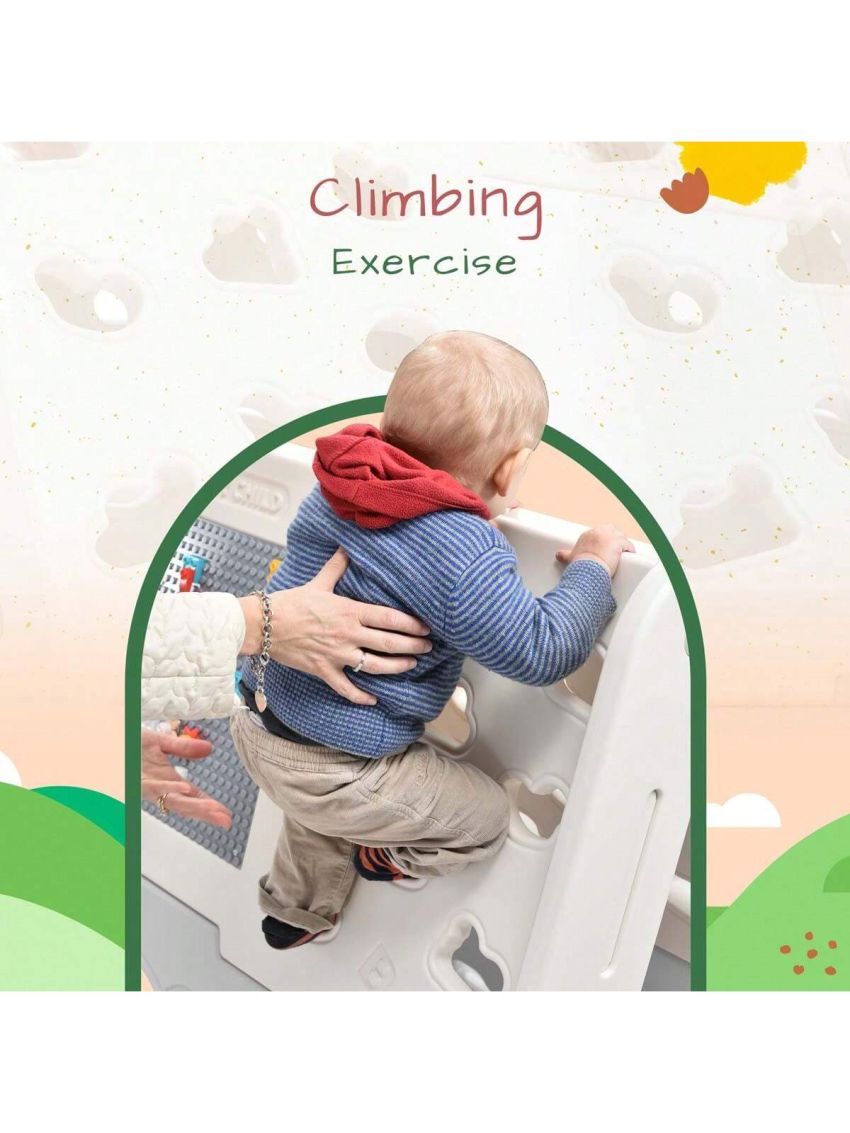 Merax 6-in-1 Toddler Climber and Swing Set Kids Playground Climber Swing Playset with Tunnel, Climber, Whiteboard,Toy Building Block Baseplates, Basketball Hoop Combination for Babies