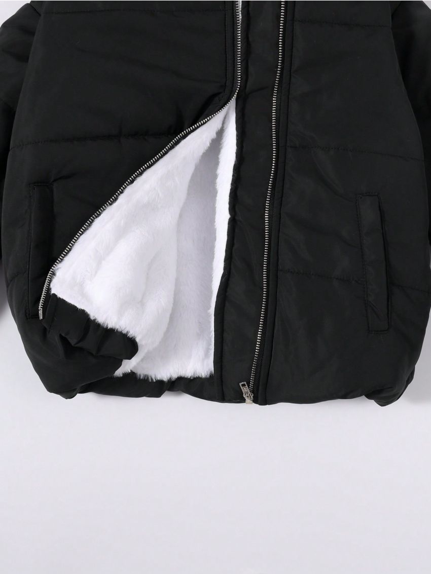 SHEIN Young Boy Teddy Lined Hooded Puffer Coat