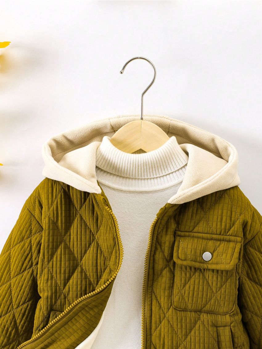 Little Boys' Diamond Pattern Pocket Zipper Hooded Padded Coat