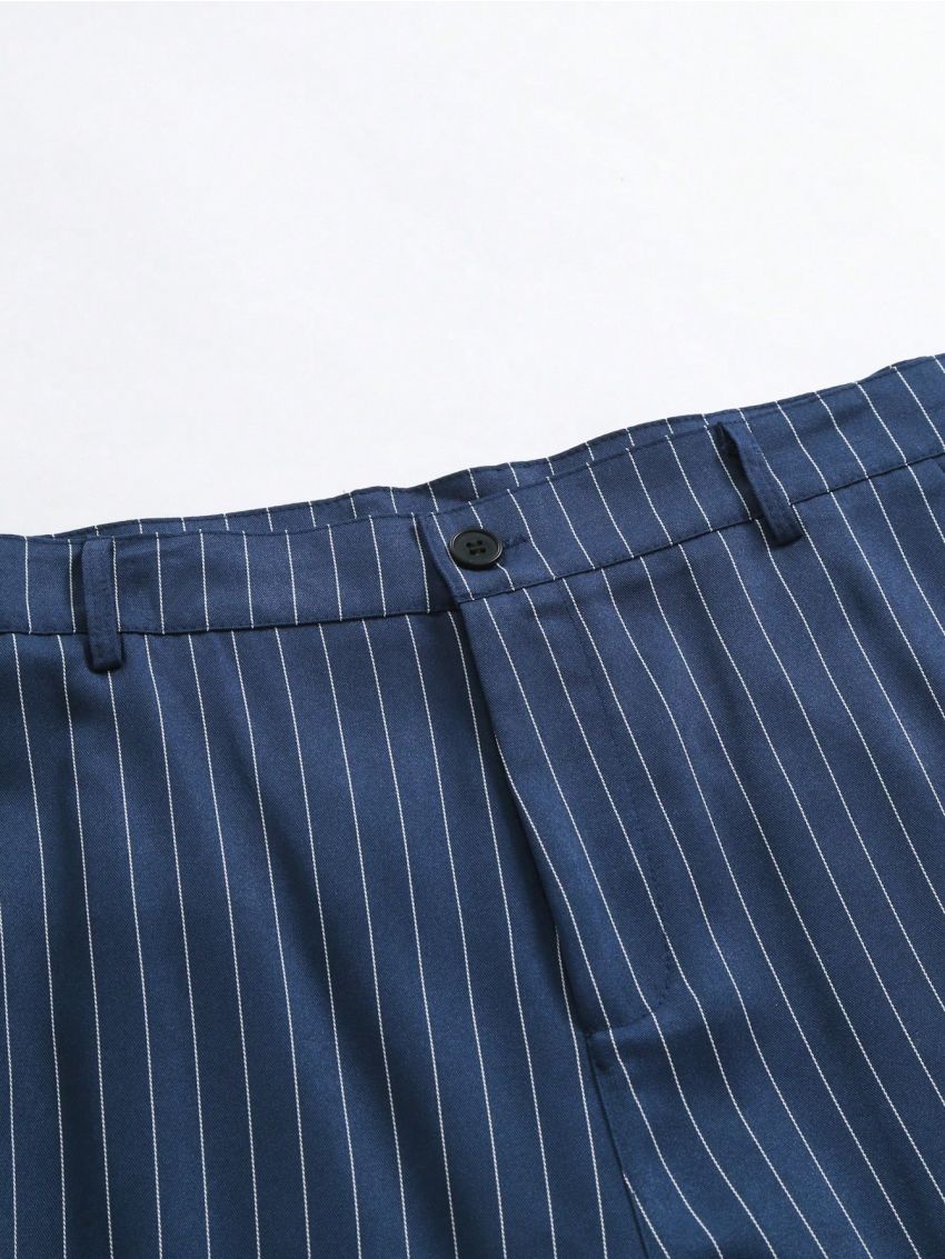 Extended Sizes Men Plus Pinstriped Double Breasted Blazer & Suit Pants