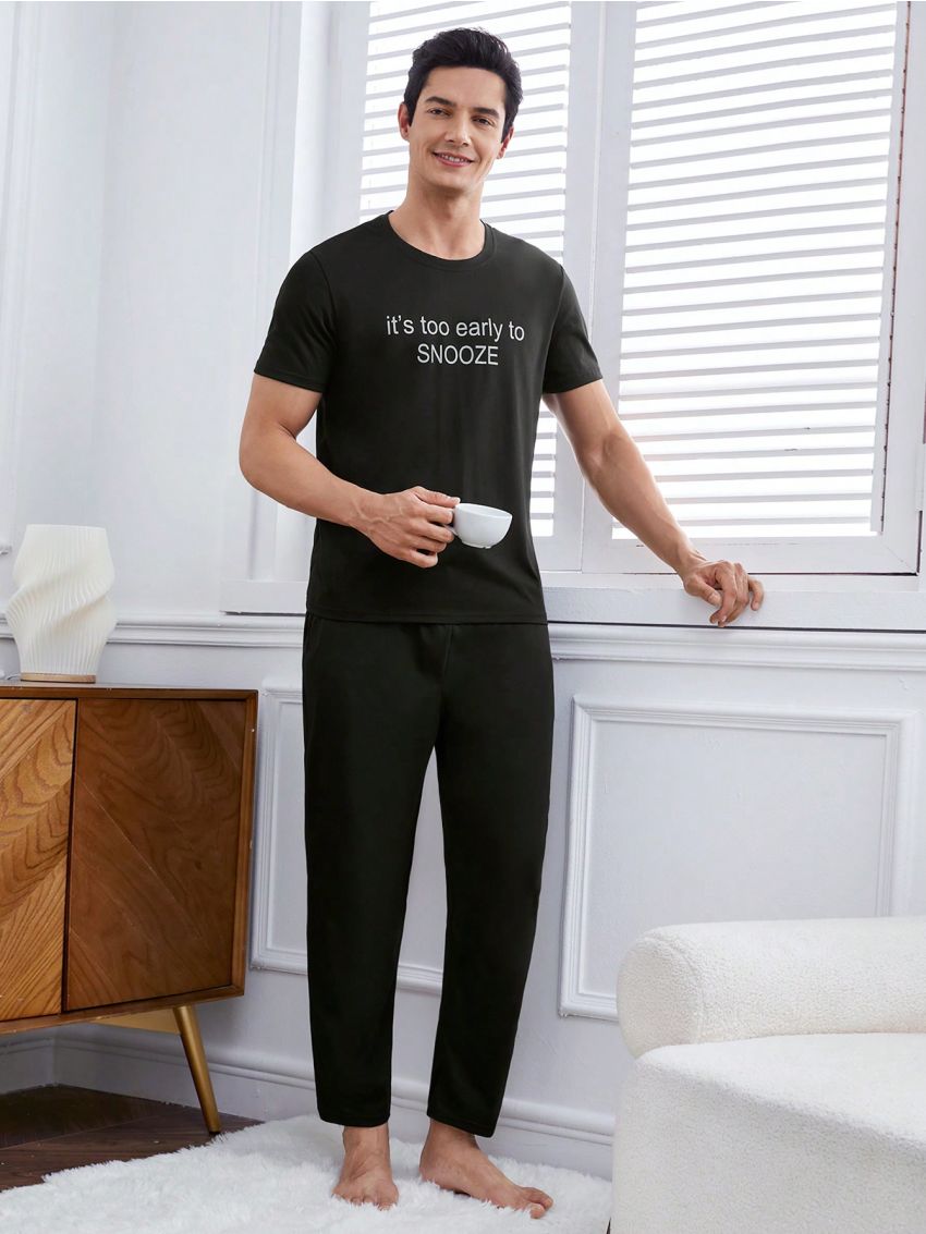 Men's Slogan Print Home Clothing Set