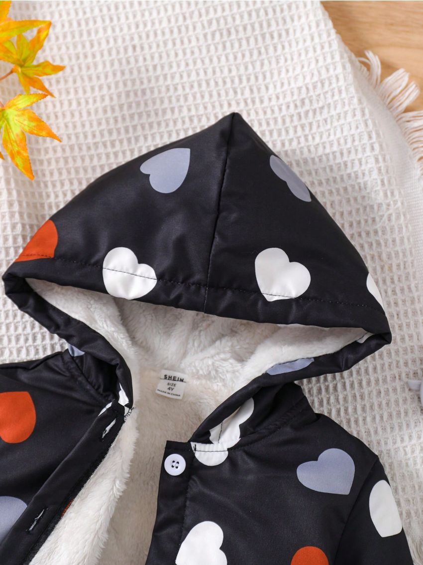 SHEIN Kids EVRYDAY Little Girls' Heart Print Hooded Jacket