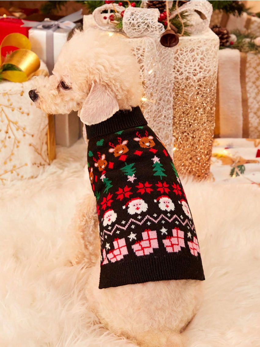 PETSIN Christmas Pet Sweater With Santa Claus And Reindeer Pattern, Fit For Fido