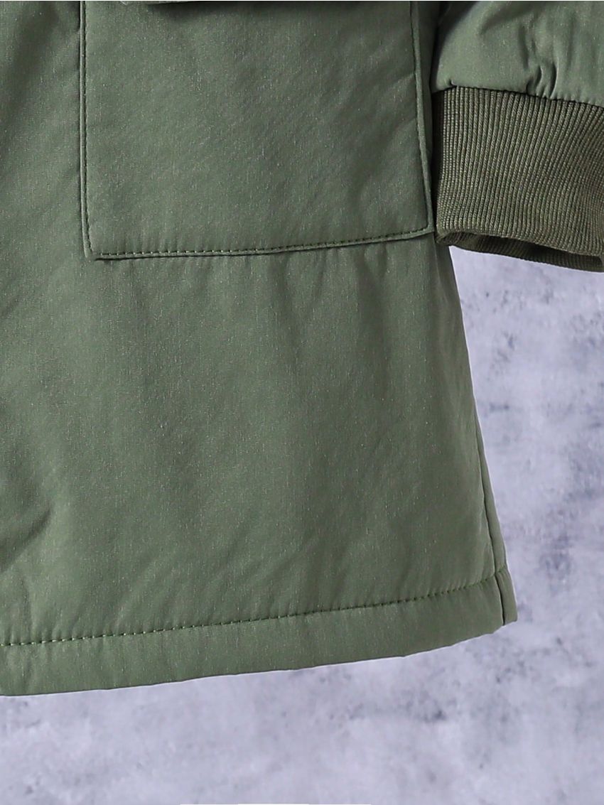 SHEIN Boys' Inner Plush Lined Parka Jacket With Flip Pocket, Warm Winter Coat