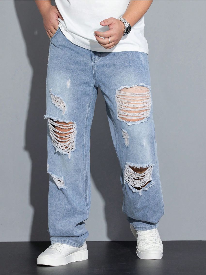 Men's Distressed Straight Leg Jeans